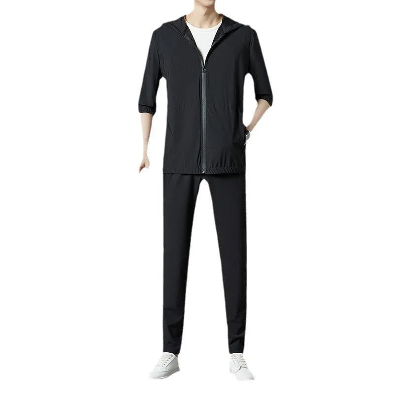 Korean summer hooded sun protection suit set in loose casual fit