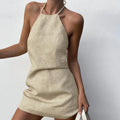 Solid colour women's A-line summer dress made from a linen blend fabric.