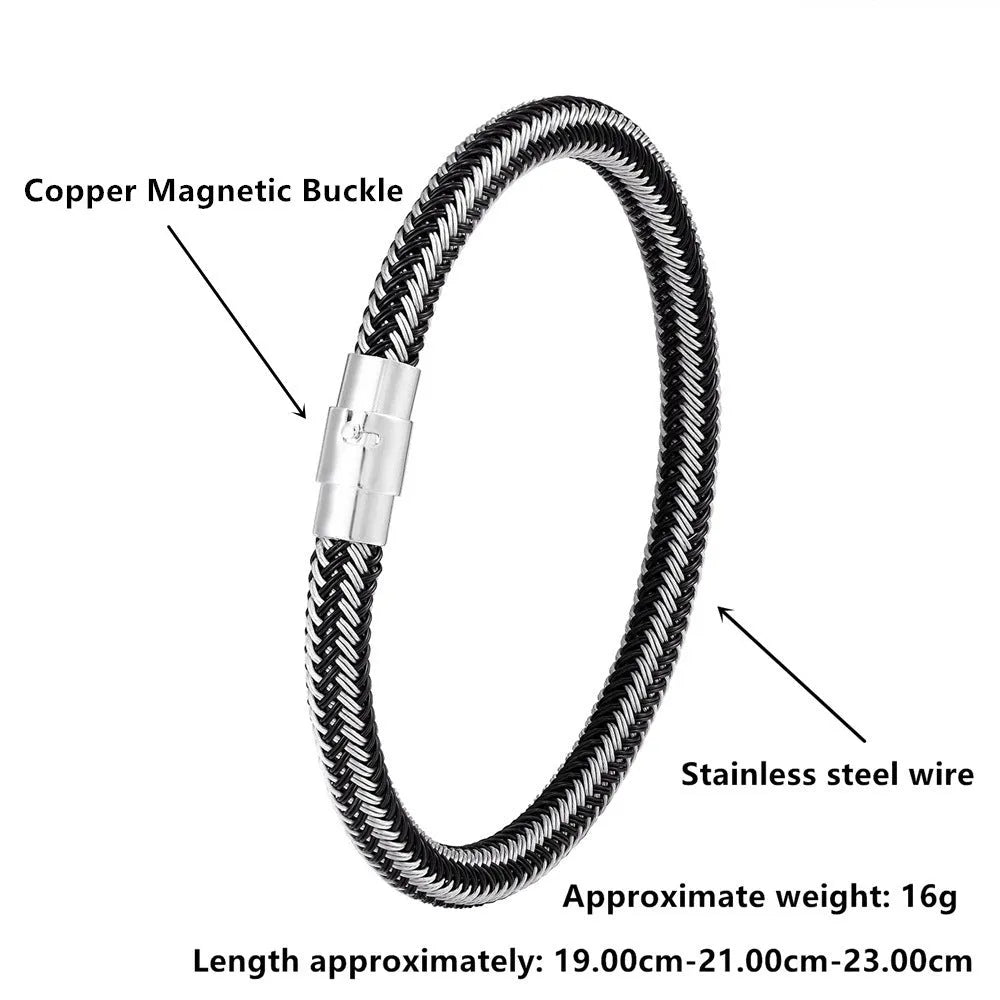 Men's titanium steel geometric wire bracelet with a magnetic clasp in a boyfriend style.