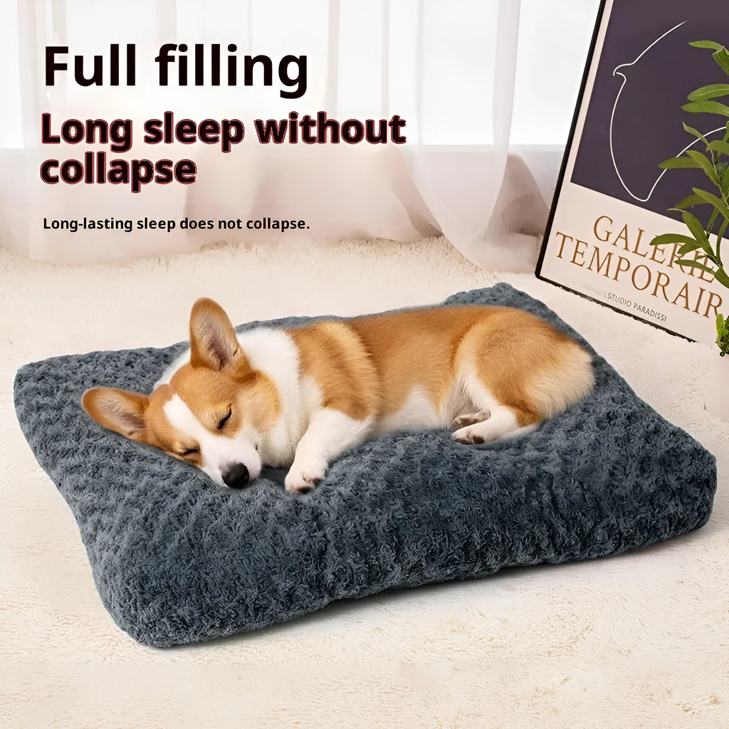 Dark gray embossed velvet thick square pet mat for dogs, available in multiple sizes from XS to XXXL