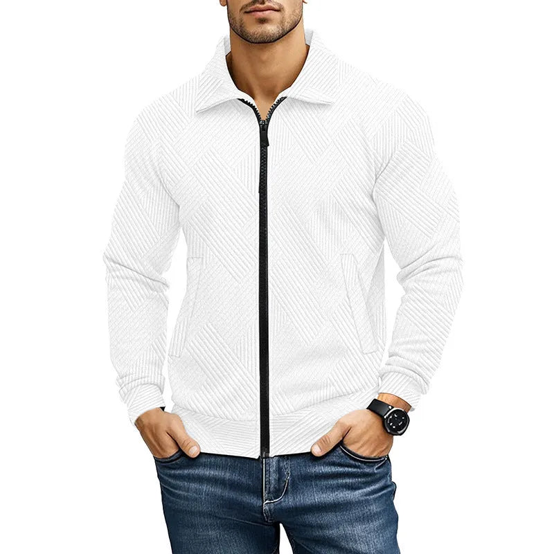 Men's British style casual jacket with turn-down collar in solid colour cotton blend fabric