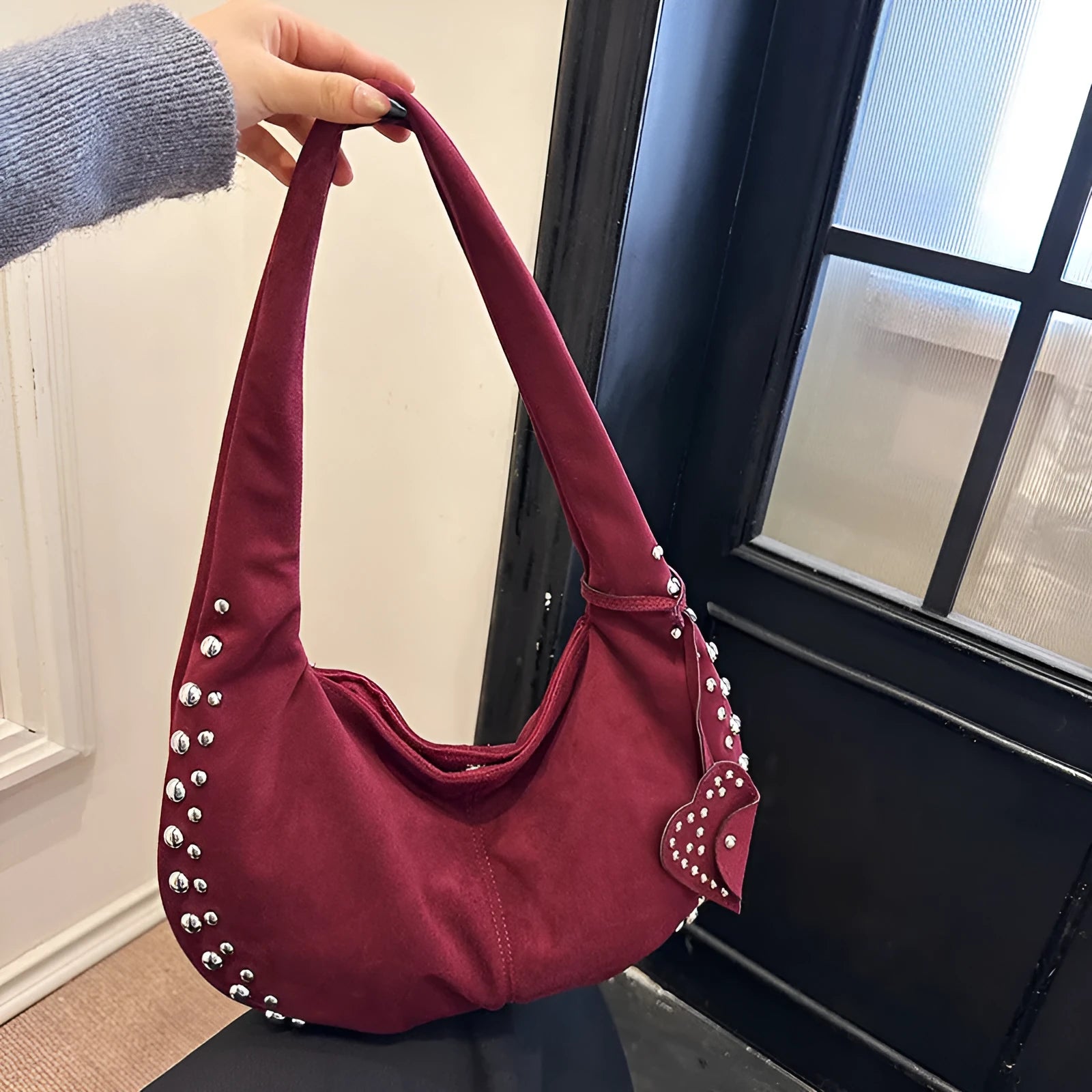 Women's soft plush strapless tote handbag in a retro style, shown in one of five available colours.