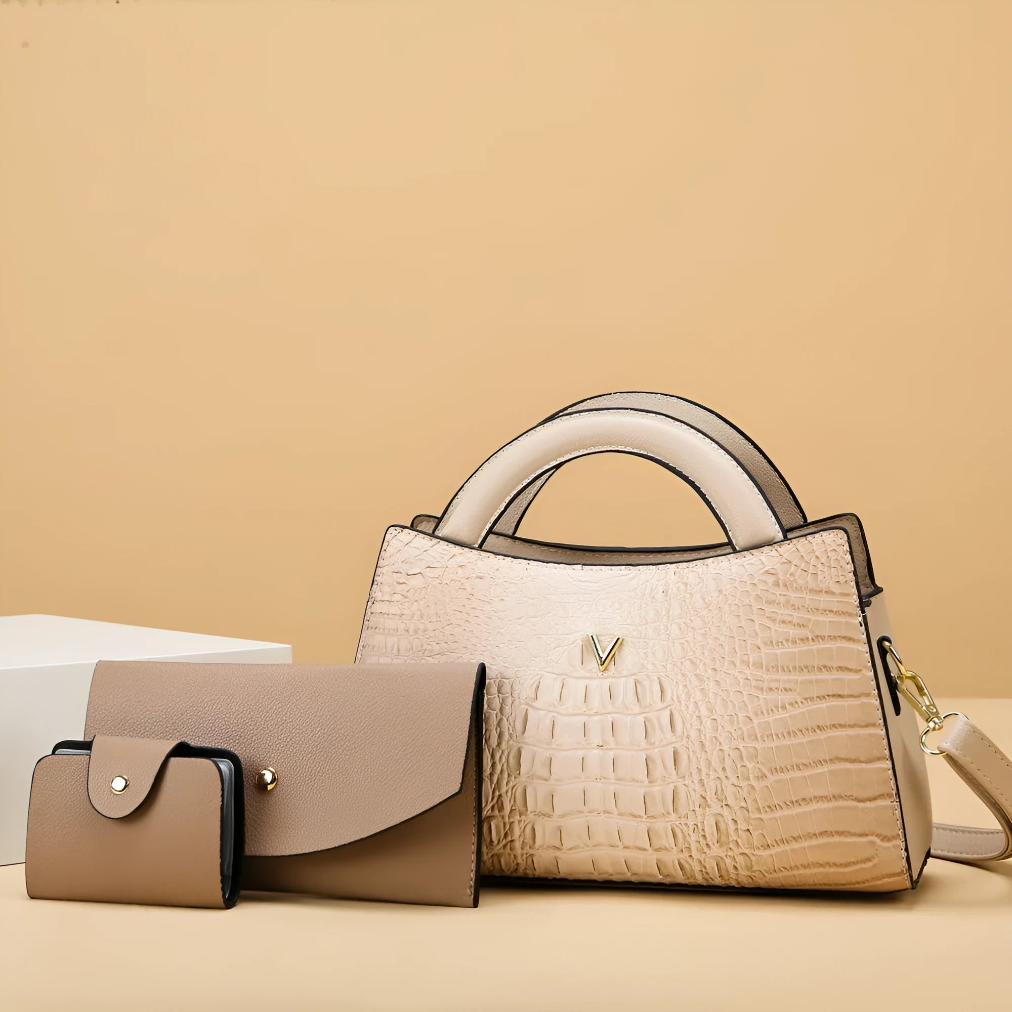 Women's crocodile pattern PU crossbody handbag in square vertical design with single shoulder strap