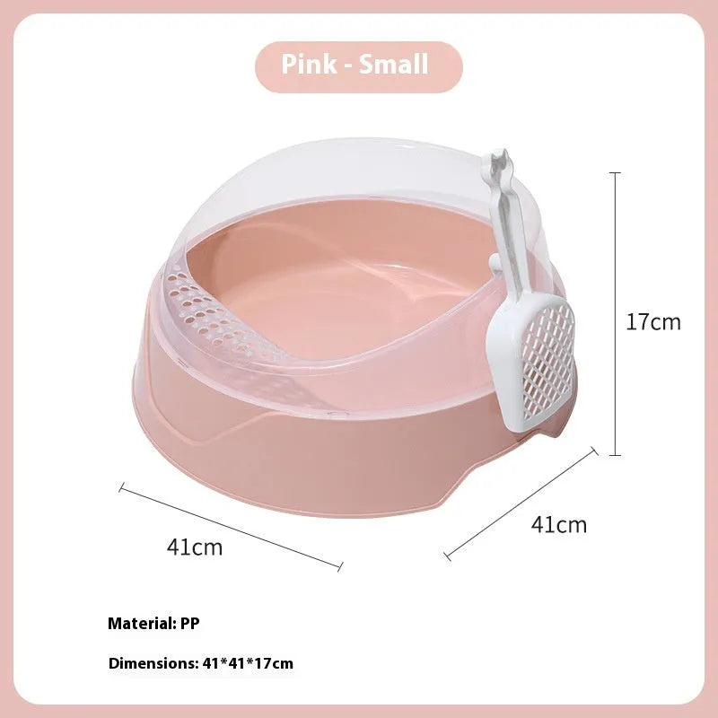 Round mint green cat litter box made from PP plastic with deodorant feature, shown next to a pink version.