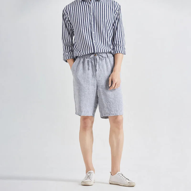 Men's summer thin loose tapered linen pants in black, high waist, loose fit