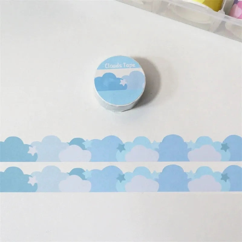 Japanese washi tape roll with star and cloud decorative border patterns measuring 24mm wide