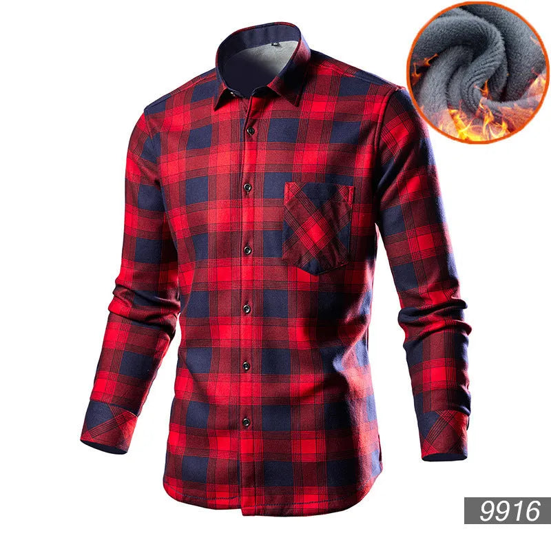 Men's loose-fitting fleece-lined cotton blend cardigan shirt in a solid colour