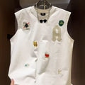 Men's white cotton sleeveless vest t-shirt with cartoon print design, loose fit