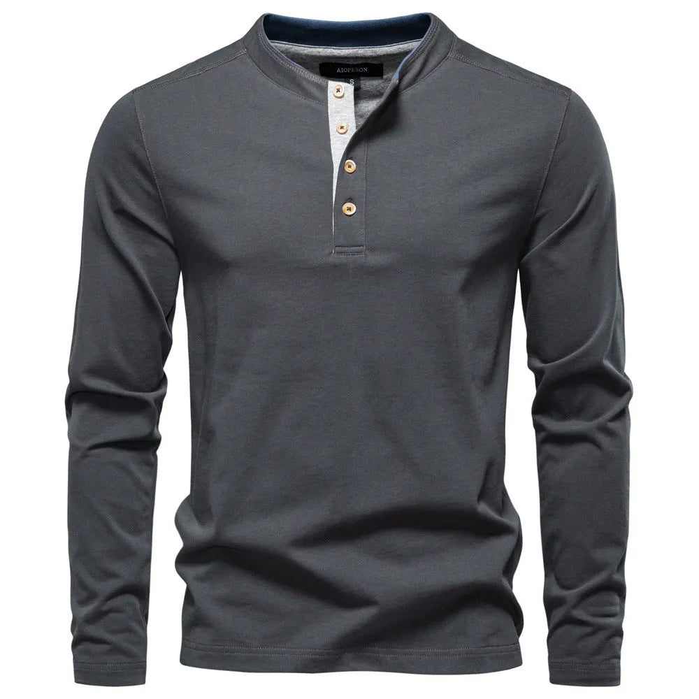 Men's slim fit long sleeve cotton t-shirt in solid colour, shown in beige