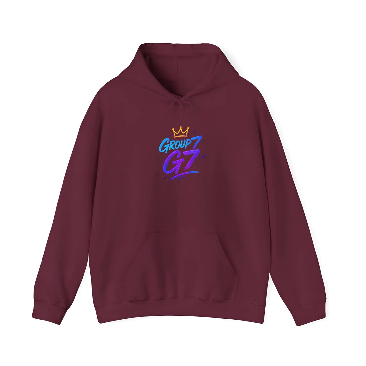Casual sports hoodie in wine red, loose pullover style with front pocket, polyester fabric.