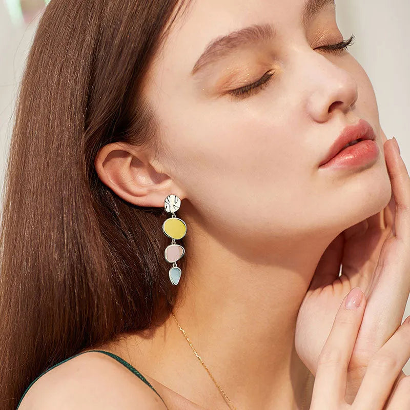 Morandi three-colour wafer disc earrings with needle post fitting on alloy base