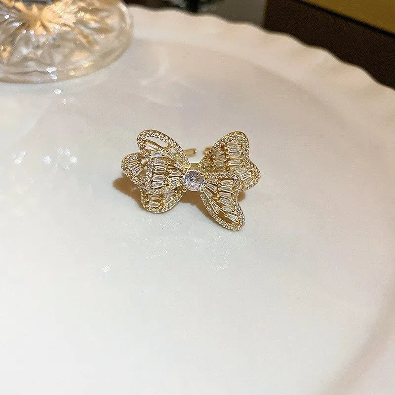 Real gold electroplated zircon bow ring for women in gold colour, 12# size