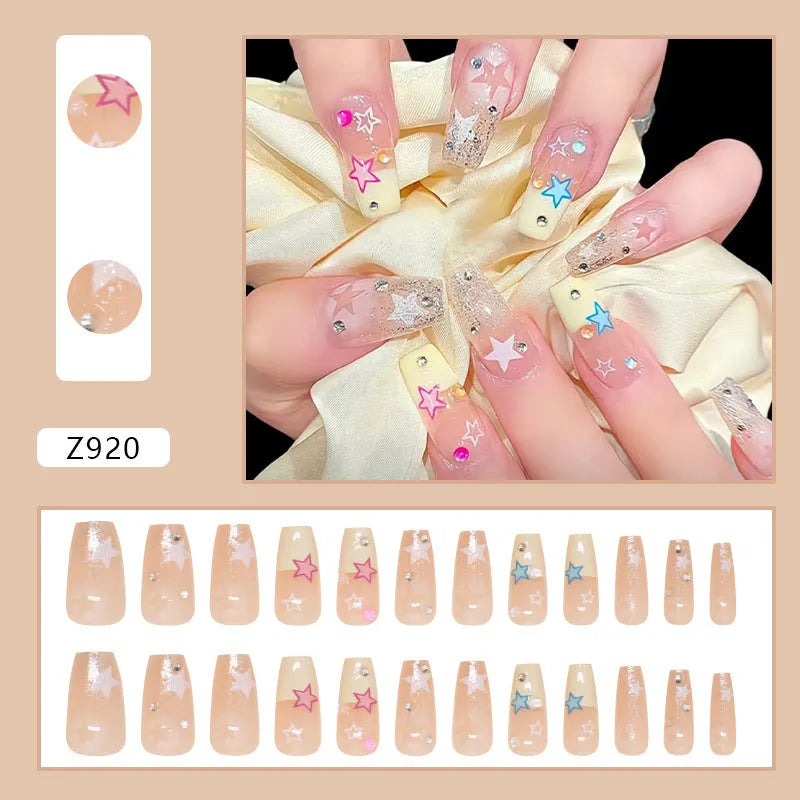 24 detachable nail crystals in double star pattern with glue, Z920 Millennium Double Star