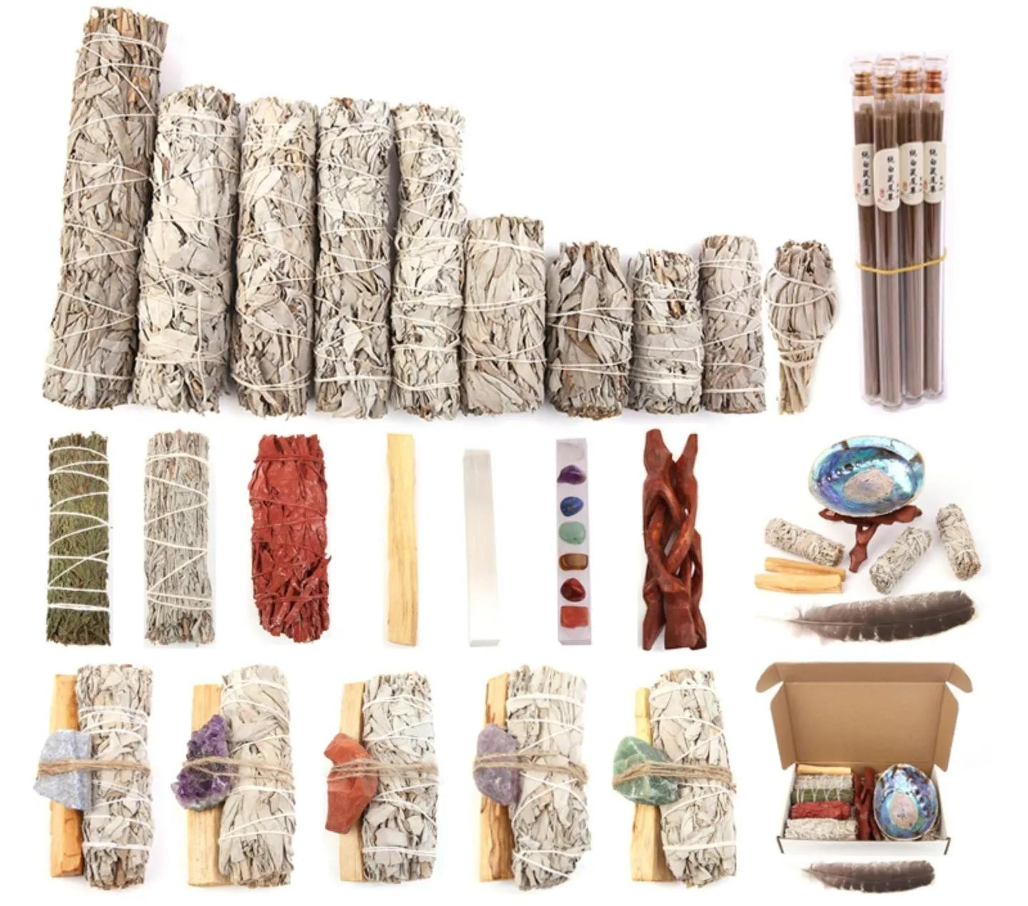 White sage and red rose petal incense bundle for fresh air with colourful dried botanicals