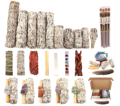 White sage and red rose petal incense bundle for fresh air with colourful dried botanicals