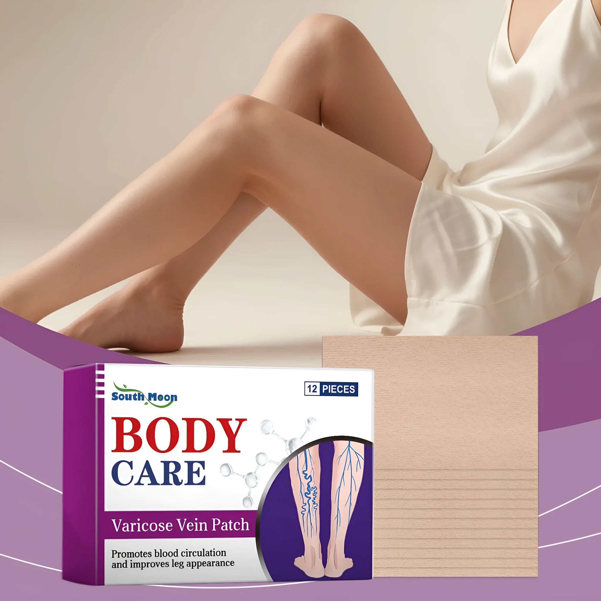 Leg care patch kit with 12 plant ingredient nursing patches for universal skin types