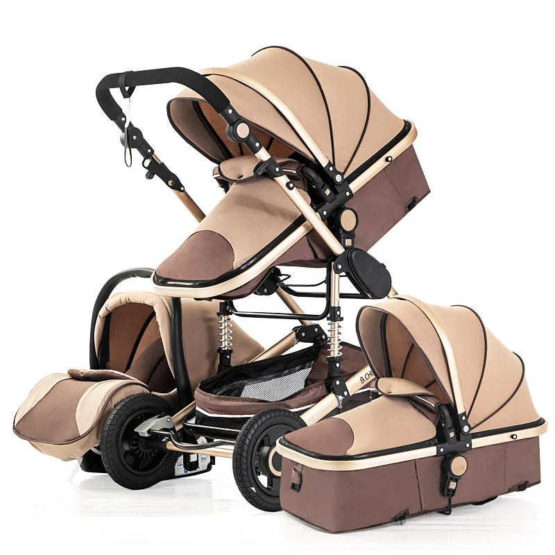 3-in-1 travel baby stroller with aluminium frame, large UV canopy, and breathable mesh bassinet in grey