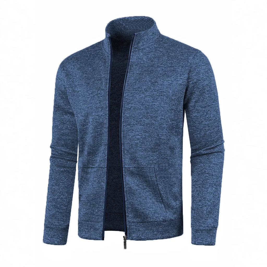 Men's long zipper light fleece jacket in black, loose fit, cardigan style, sizes S to 3XL