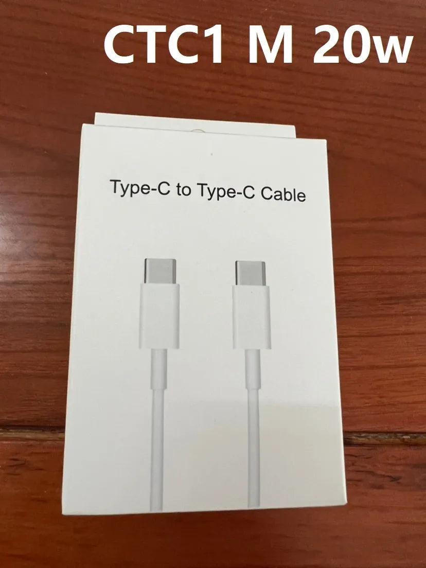 White 20W USB-C PD fast charger with UK plug and a choice of cable lengths.