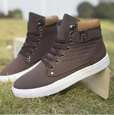 Men's Martin boots lace-up flat canvas work boots with frosted finish rubber sole low heel round toe