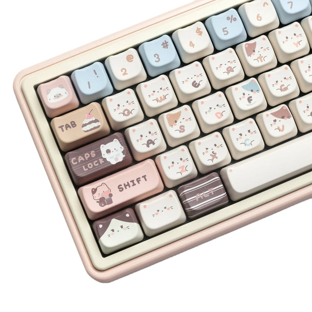 Sea Salt Cat themed PBT keycap set for mechanical keyboards with 26 keycaps and 7u supplement options