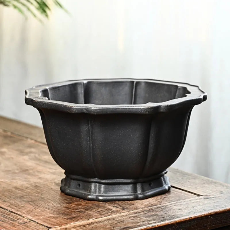 Handmade purple sand round flower pot with simple elegant colour for indoor plants like lotus and begonia