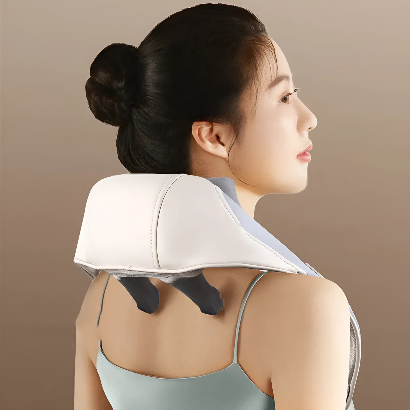 Rechargeable cervical neck massage shawl with six massage heads and hot compress, dark grey colour