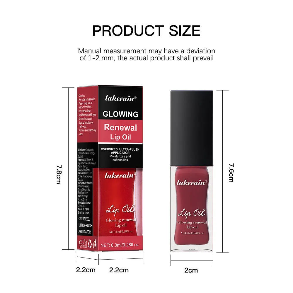 Lip gloss tube in one of seven colours: coral, clear, honey, jam, pink, red, or rose.