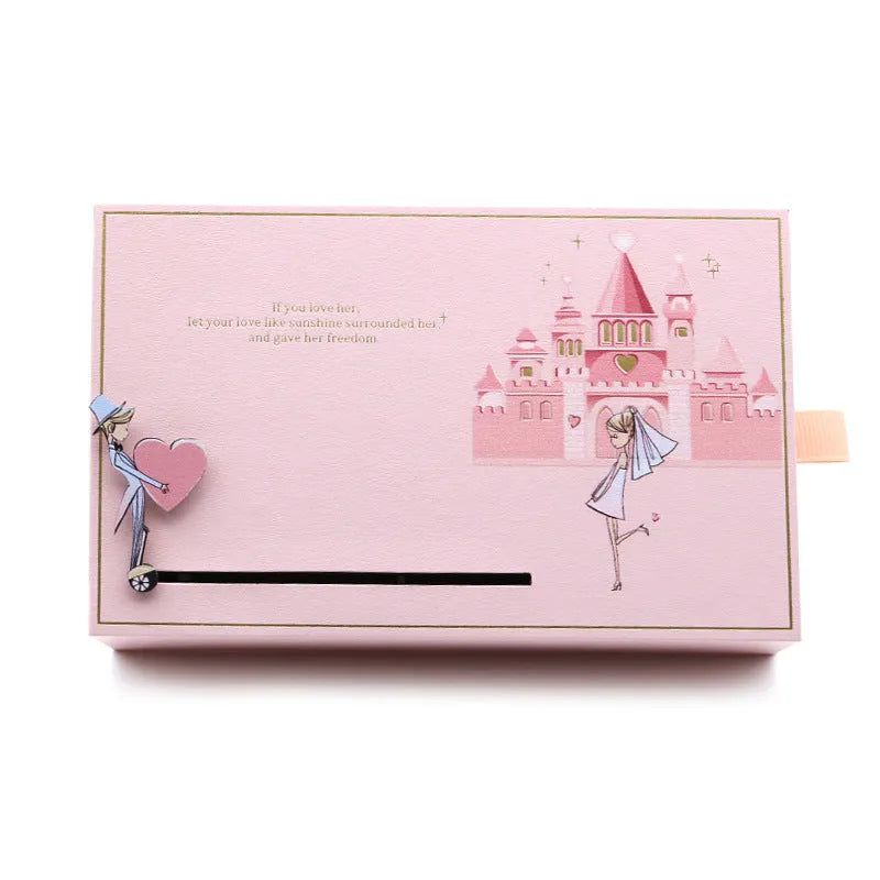 Pink Love Castle jewellery box 16x10x4.5cm plastic paper ring necklace storage case