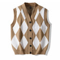 Men's V-neck cardigan sweater vest in solid colour, loose fit, sleeveless, spring autumn leisure wear