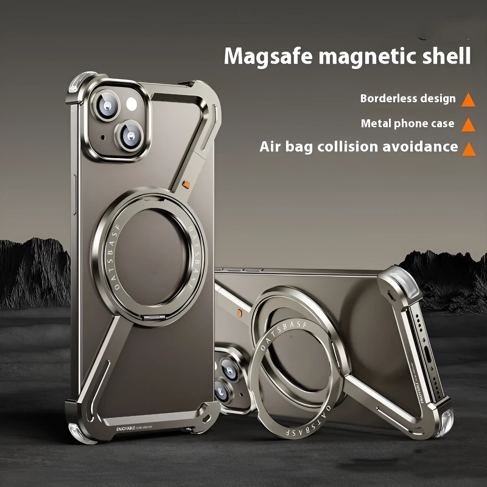 Aluminium alloy magnetic phone case for iPhone 15 with hollow heat dissipation design in black