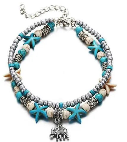 Green blue starfish anklet leg chain with zinc alloy construction on a beach setting