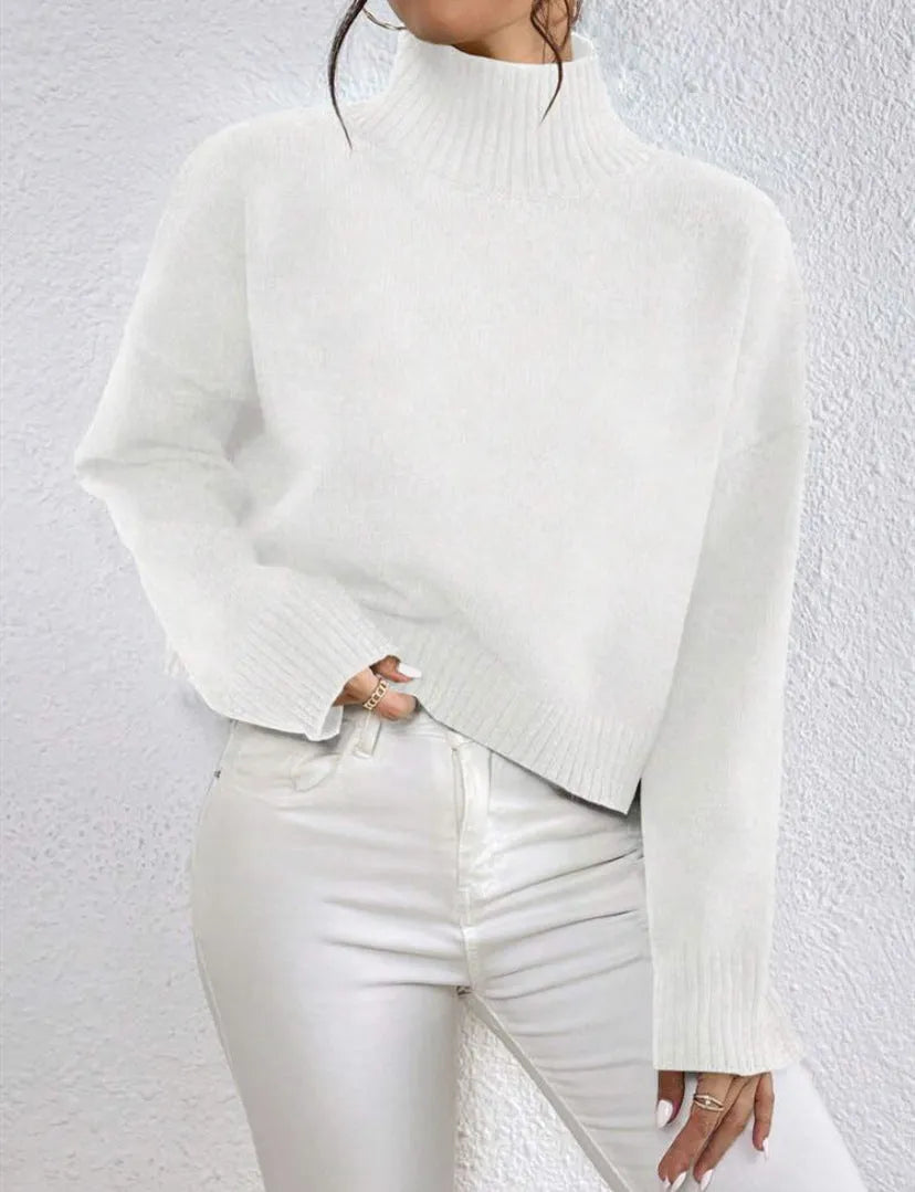 Loose versatile basic pullover for women in grey, round neck, long sleeves, medium thickness