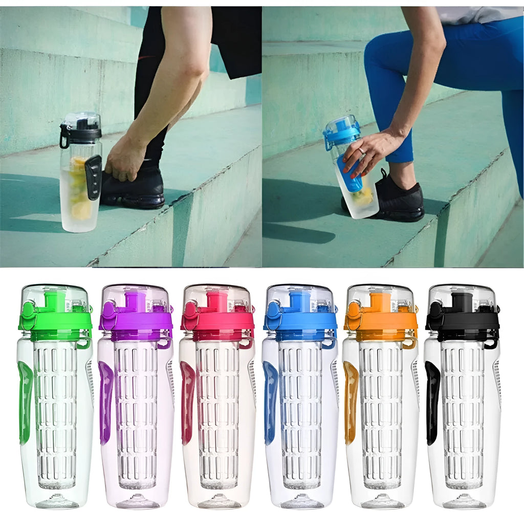 32oz Tritan fruit infuser water bottle with leakproof cap and infuser insert, 1000ml capacity