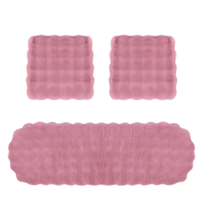 Bubble velvet rabbit plush car cushion three-piece set for five-seat cars without backrest in grey
