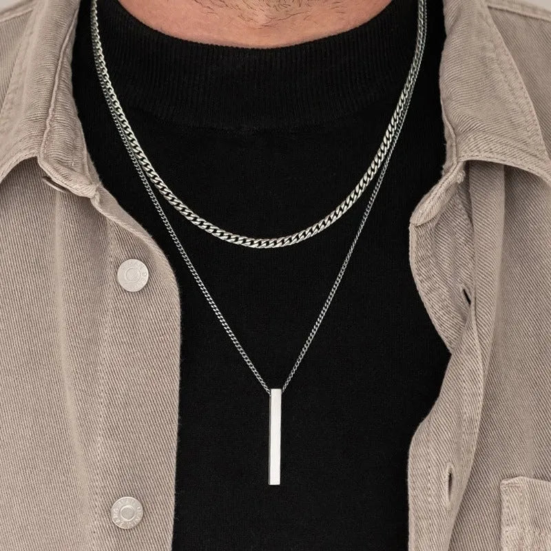 Crystal necklace for men with alloy silver pad finish in European American style