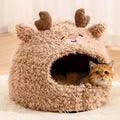 Semi-enclosed cotton cat litter tent in yurt style, shown in bear design.
