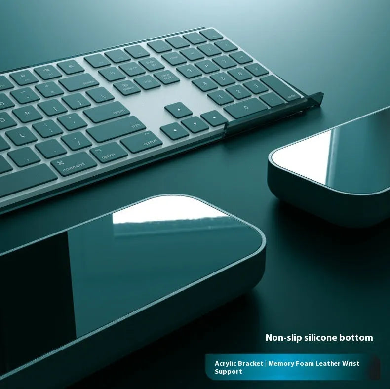 Double-sided memory foam keyboard and mouse pad with wrist support in various colours.