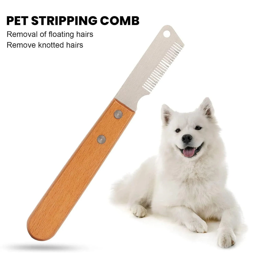 Dog stripping knife grooming tool with wooden handle in two sizes