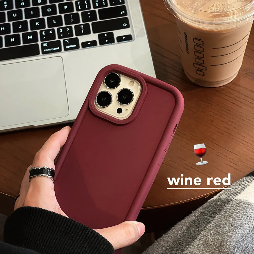 Frosted skin-feel silicone phone case for iPhone in multiple colour options showing full-cover design