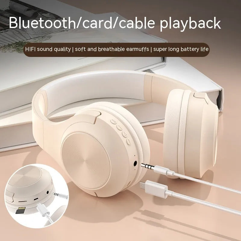 Wireless Bluetooth headset in Chalk Black colour with head-mounted design and charging case