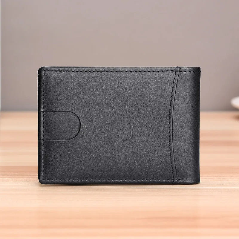 Fashion men leather tracker wallet with stripe pattern in black, head layer cow leather, multi-function anti-theft design
