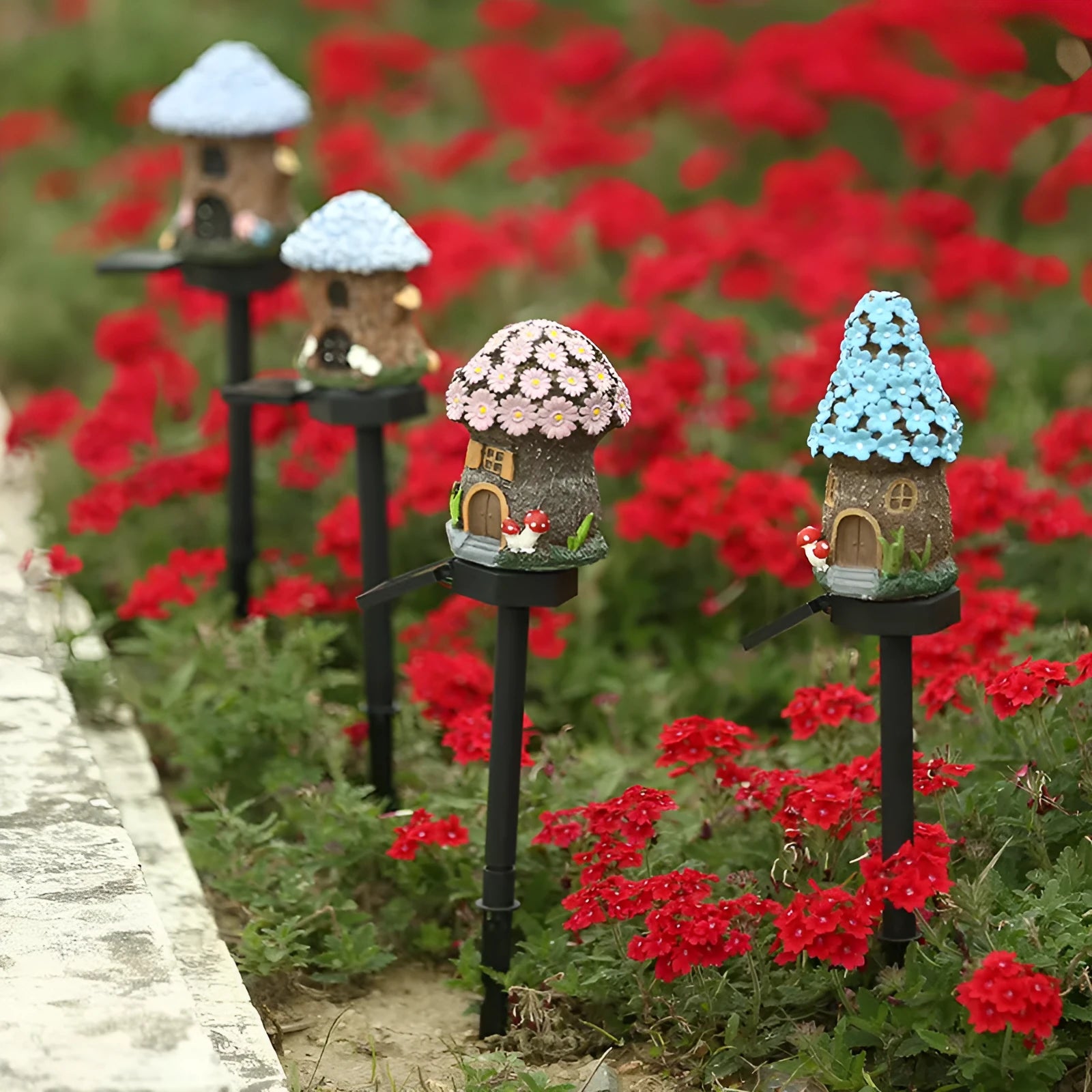 Outdoor waterproof flower-shaped solar LED light for garden resin houses with IP55 rating