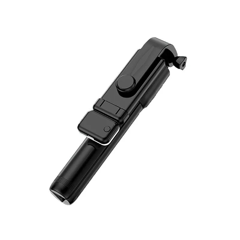 Bluetooth selfie stick tripod with built-in light, 70cm extendable arm, and universal phone holder in Black