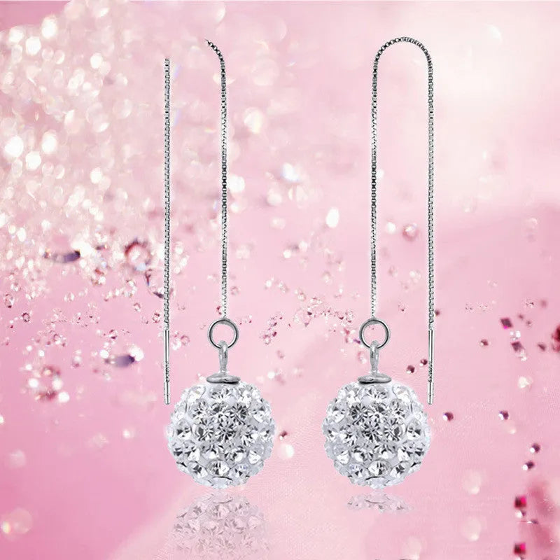 Silver geometric Korean style earrings for women with diamond-processed finish