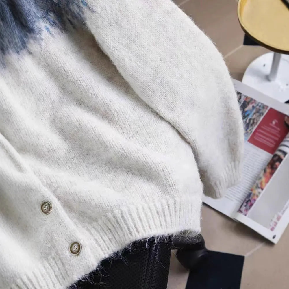 Women's loose fit polyester jacquard sweater coat in milky white
