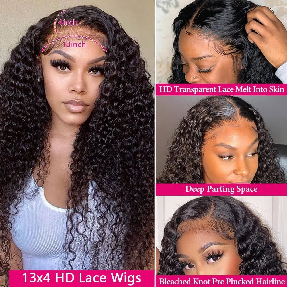 Front lace deep wave human hair wig for ladies hand-woven natural look length options 20 to 85cm