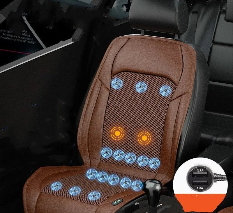 Car seat cooling cushion with ventilation fan system in black colour