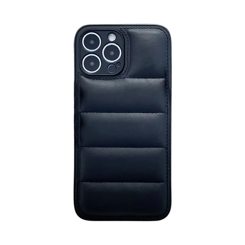 Solid colour down jacket phone case for Apple iPhone 14 series in black TPU PC back cover