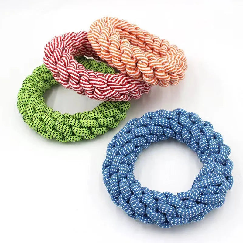 Cotton braided ring dog toy for dental cleaning, 18 cm diameter